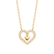 Collier doré Romy pendentif double cœur avec zircons - Bijou photographié sur fond blanc