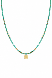 Collier doré Thaissya amazonite et œil serti d'un zircon - Bijou sur fond blanc