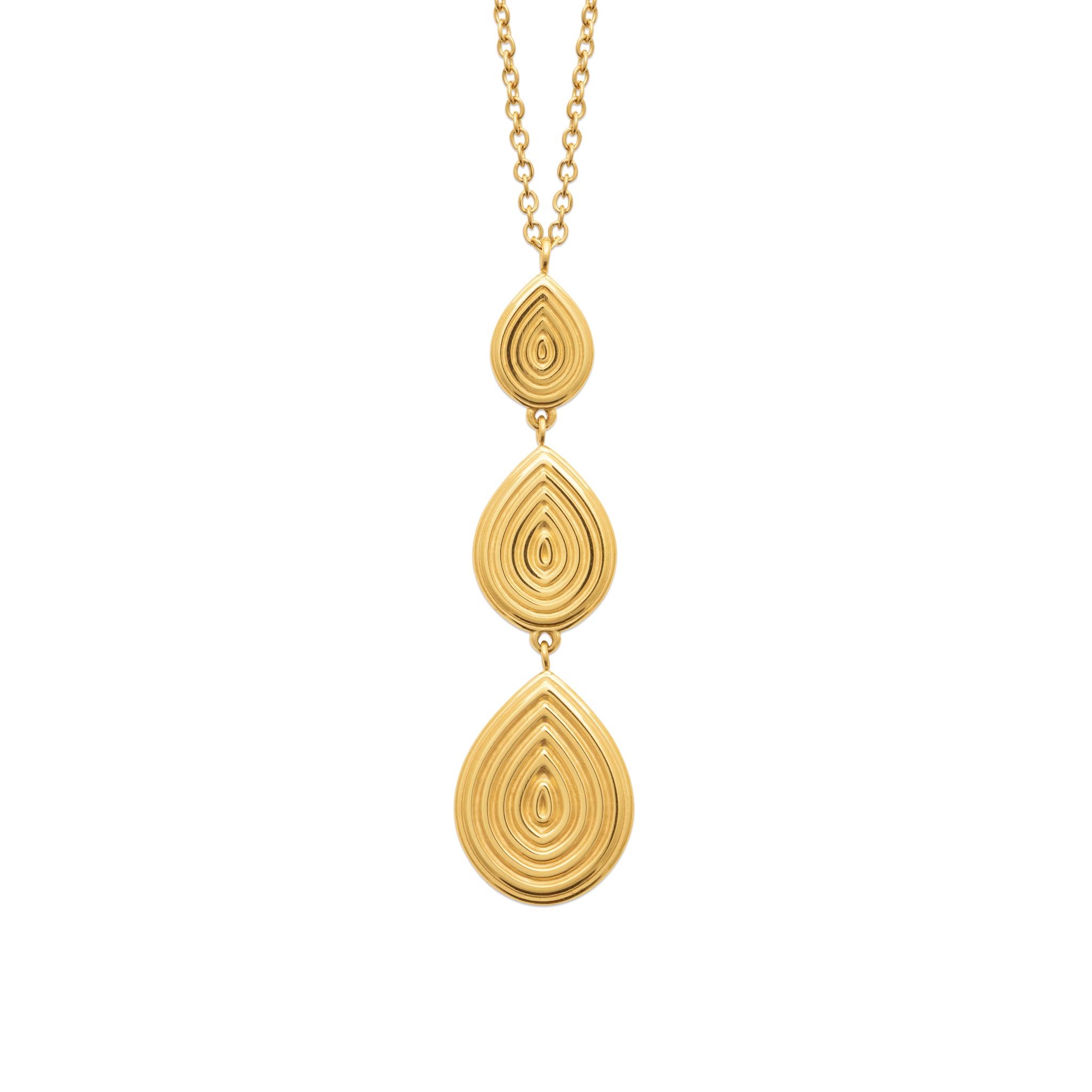 Collier doré Zaniah orné de trois gouttes texturées - Bijou sur fond blanc