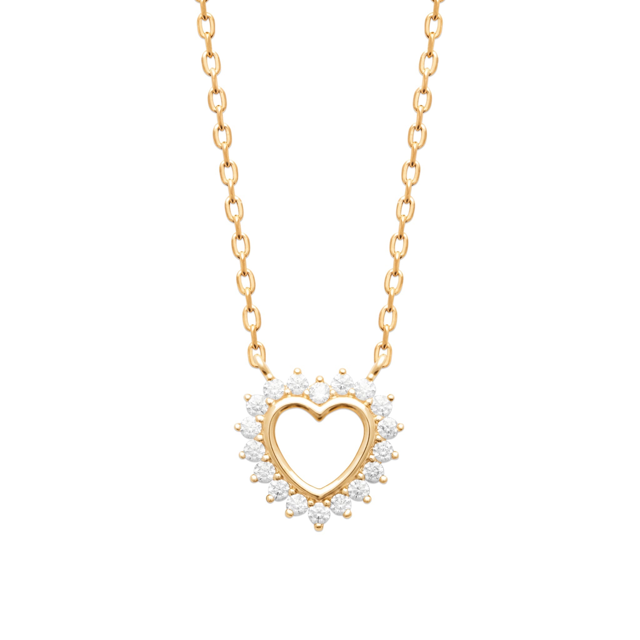 Collier doré Amata pendentif cœur serti de zircons - Bijou photographié sur fond blanc