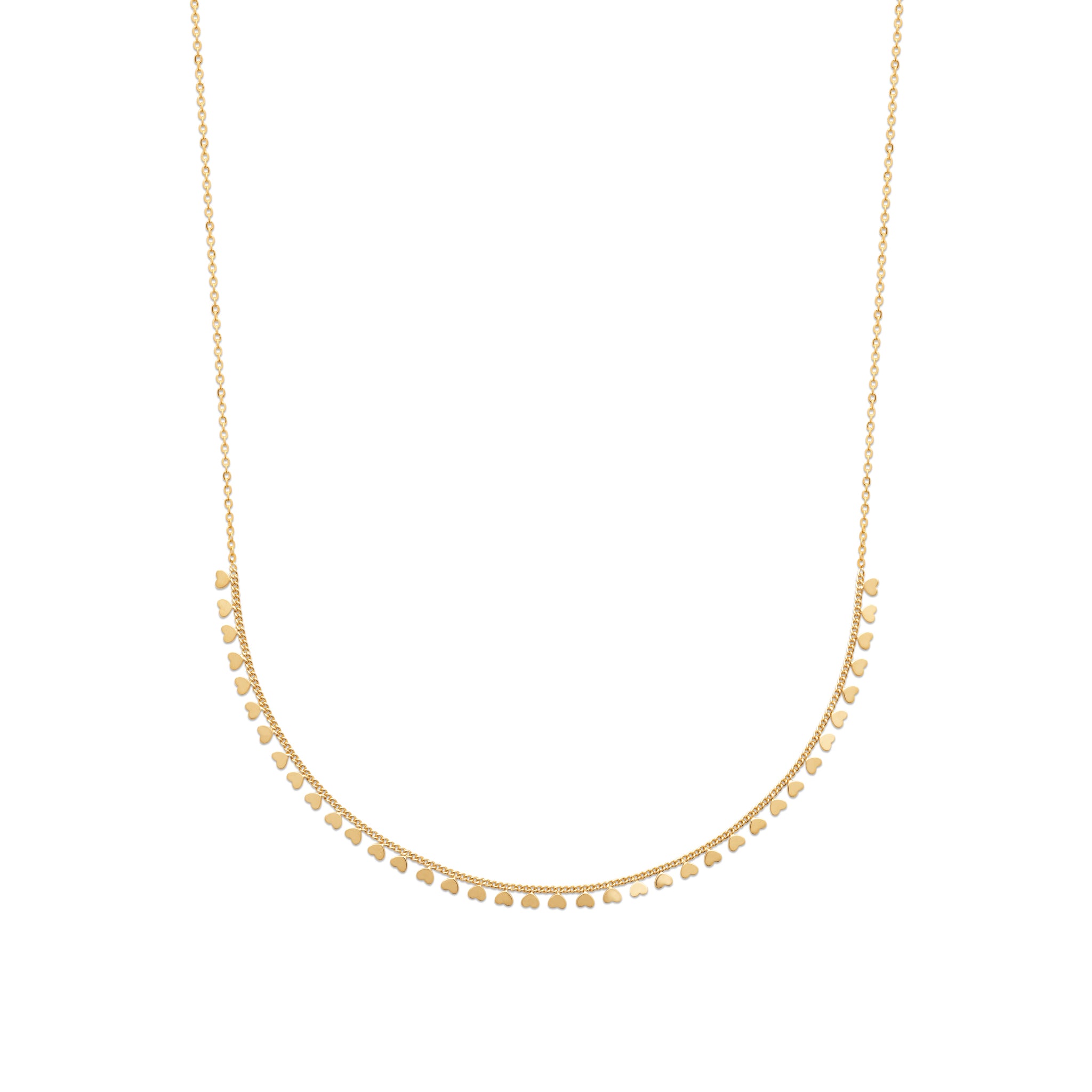Collier doré Amore orné de pampilles en forme de cœur - Bijou photographié sur fond blanc
