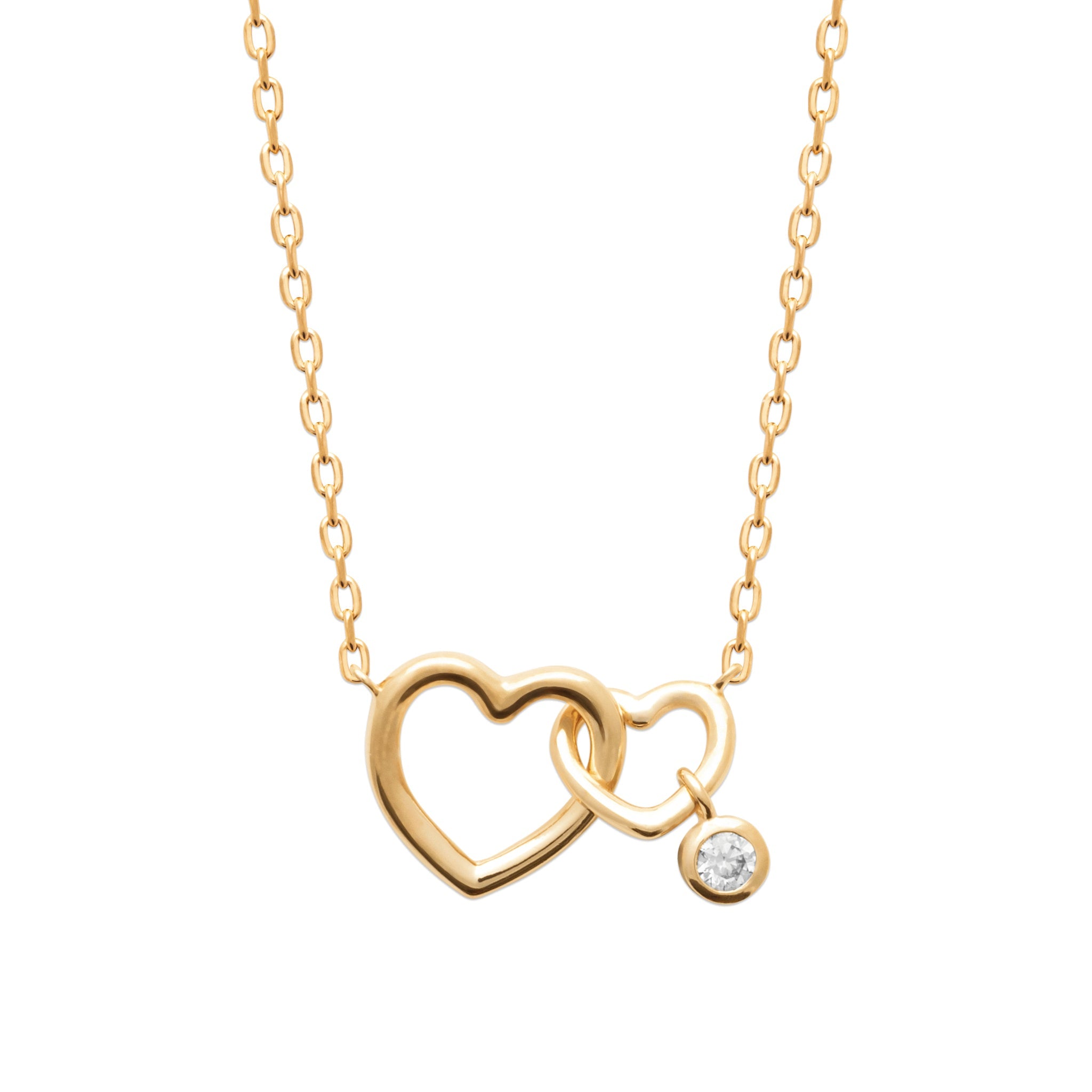 Collier doré Anaïs cœurs entrelacés et pendentif zircon - Bijou photographié sur fond blanc