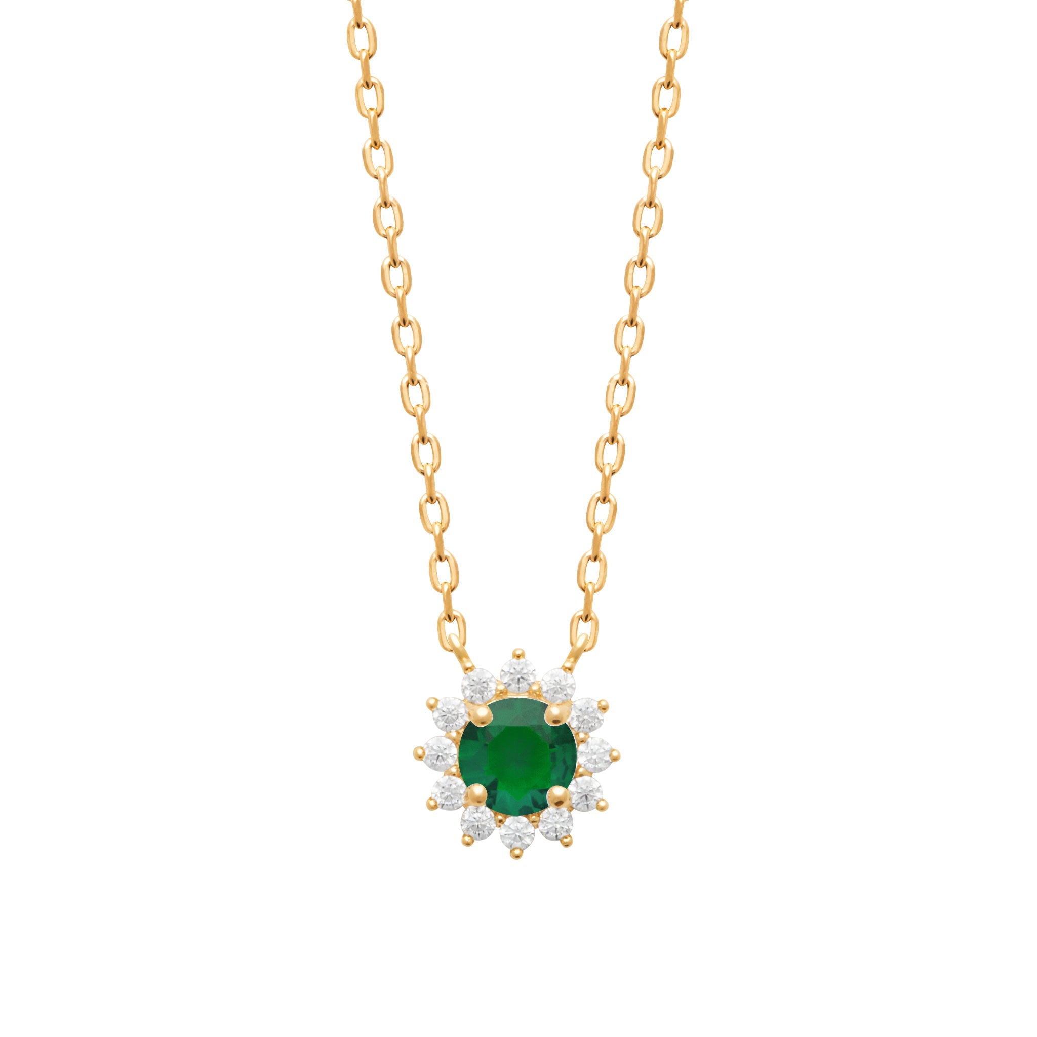 Collier doré Bénédicte zircons vert et blanc - Bijou photographié sur fond blanc
