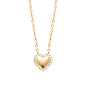 Collier doré Grace cœur lisse avec contour zircons - Bijou photographié sur fond blanc