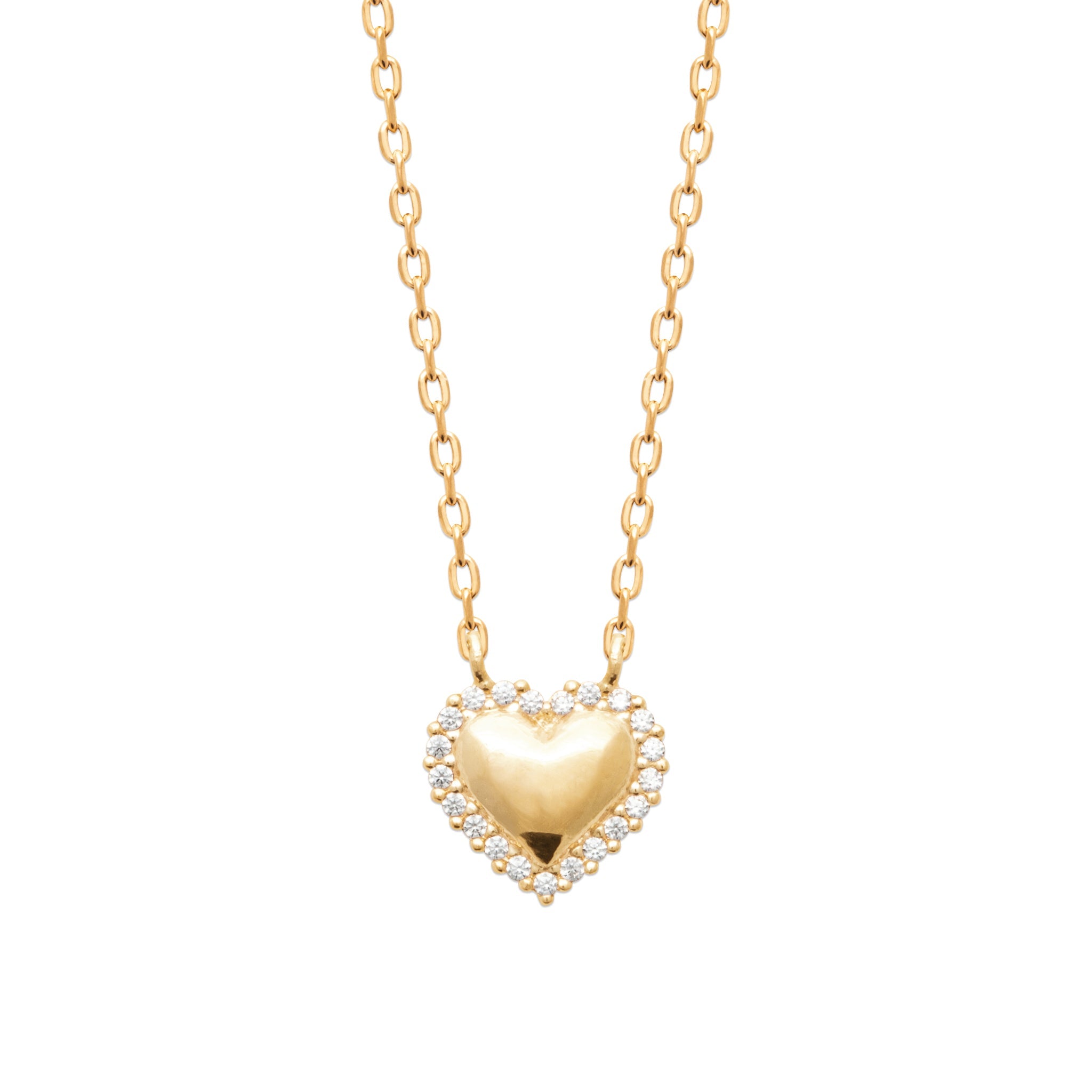 Collier doré Grace cœur lisse avec contour zircons - Bijou photographié sur fond blanc