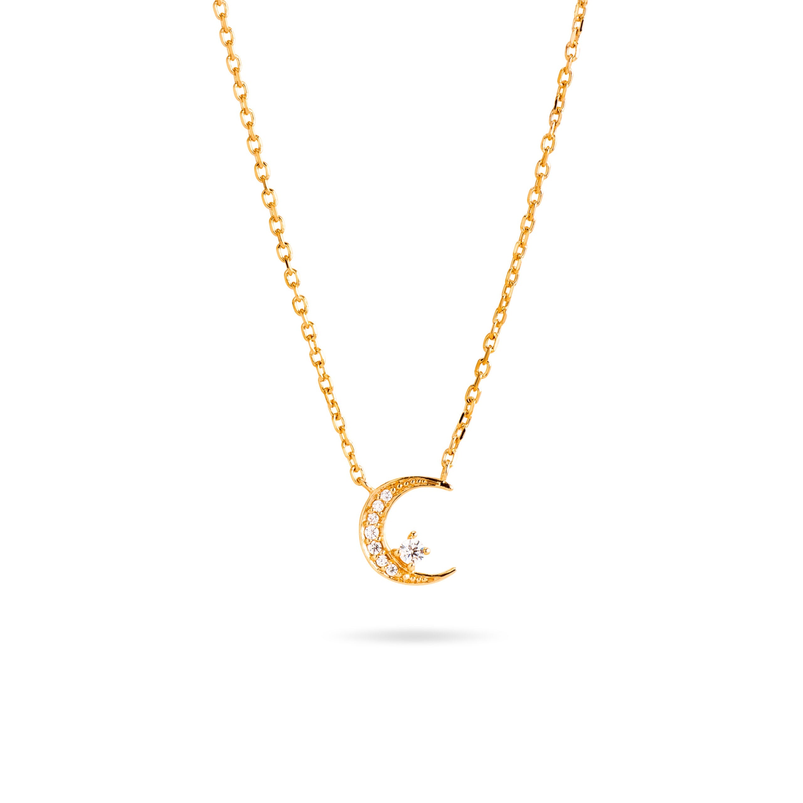 Collier doré Lulia pendentif lune orné de zircons - Bijou photographié sur fond blanc