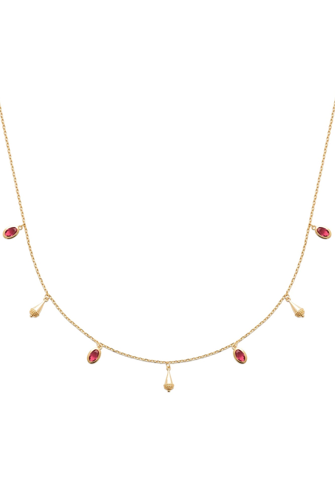 Collier doré Lupa pampilles zircons roses - Bijou photographié sur fond blanc