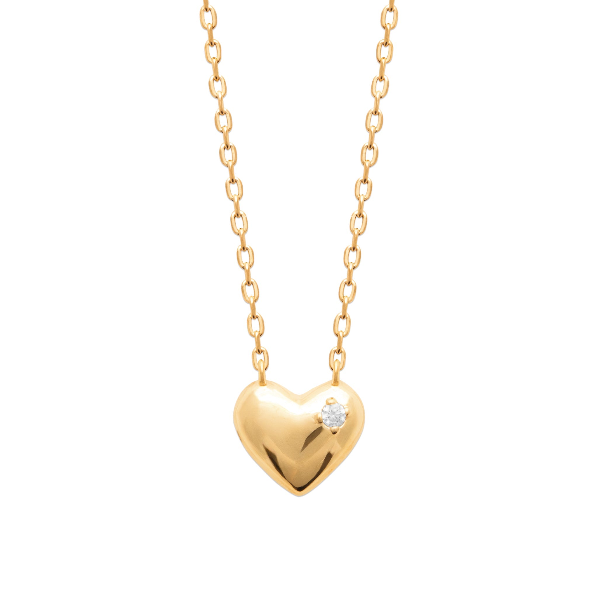 Collier doré cœur avec zircon Lys - Bijou photographié sur fond blanc