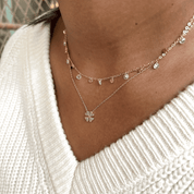 Collier doré Mimi pampilles pastilles rondes et zircons - Bijou porté