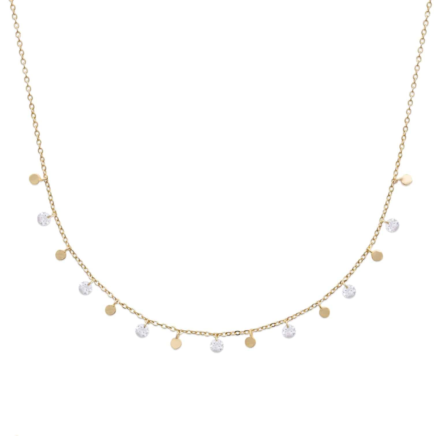 Collier doré Mimi pampilles pastilles rondes et zircons - Bijou photographié sur fond blanc