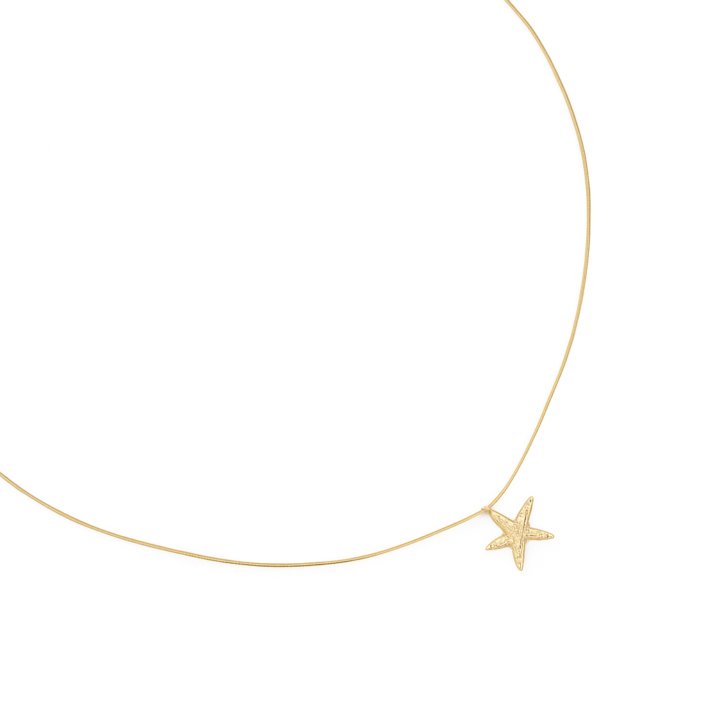 Collier acier inoxydable doré étoile de mer Naza - Bijou photographié sur fond blanc