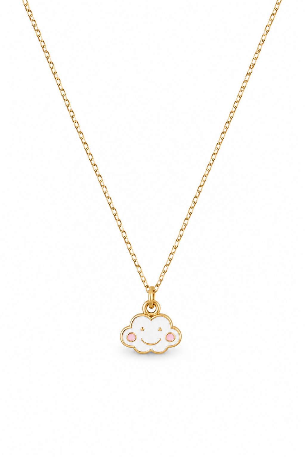 Collier pour enfant doré avec pendentif nuage - Bijou sur fond blanc