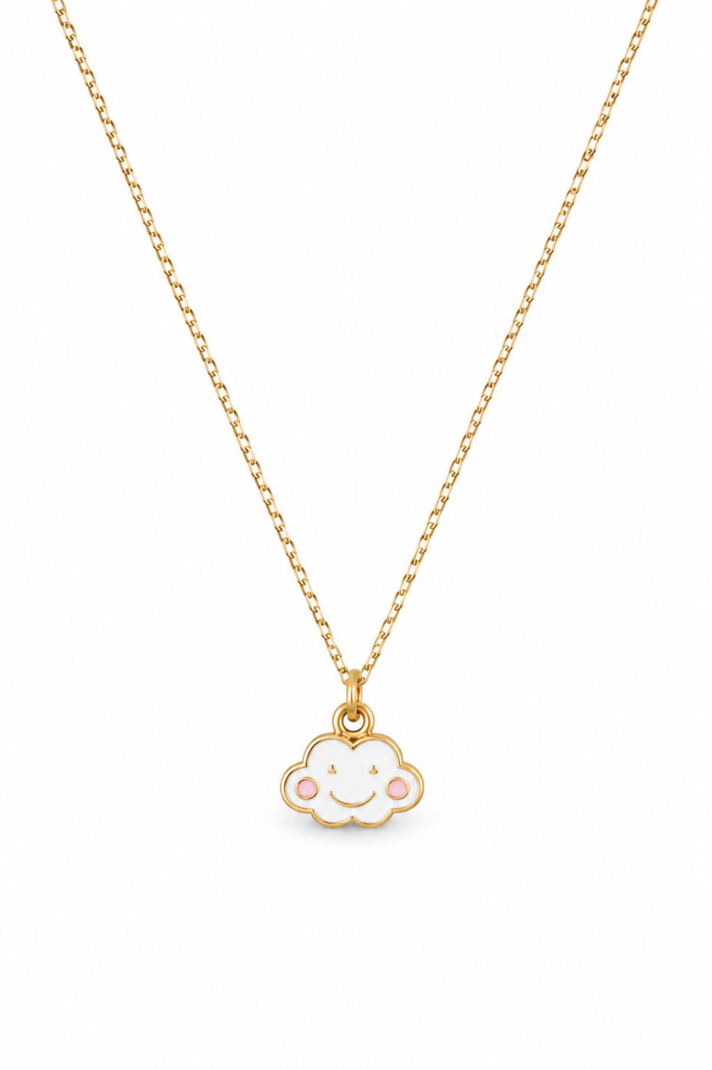 Collier pour enfant doré avec pendentif nuage - Bijou sur fond blanc