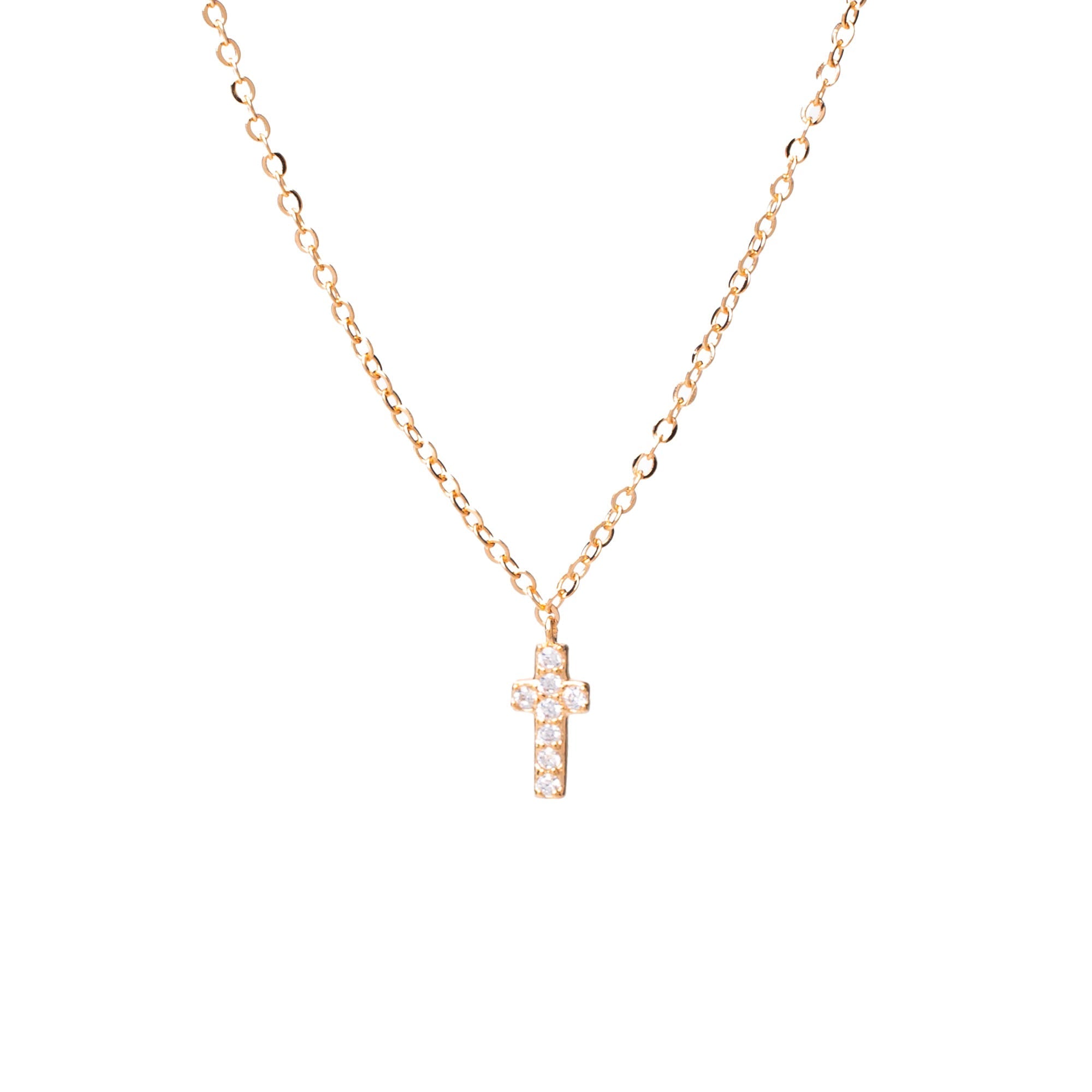  Collier doré croix zircons Xael - Bijou photographié sur fond blanc