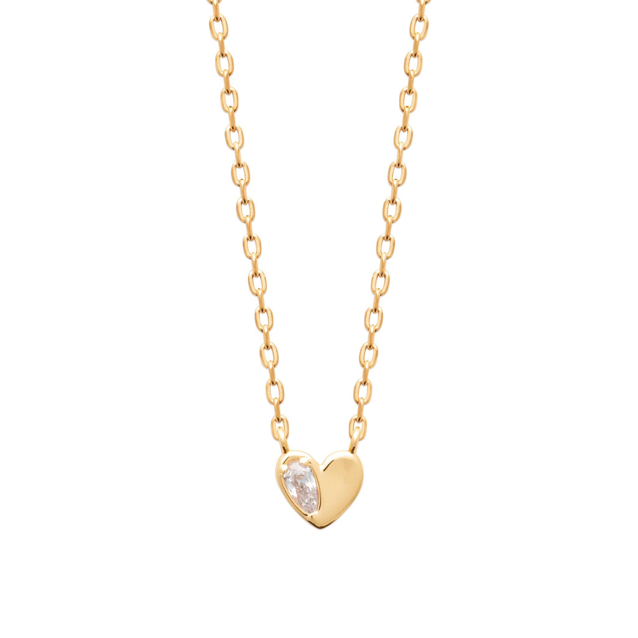 Collier doré Yoana avec pendentif cœur orné d'un zircon - Bijou photographié sur fond blanc