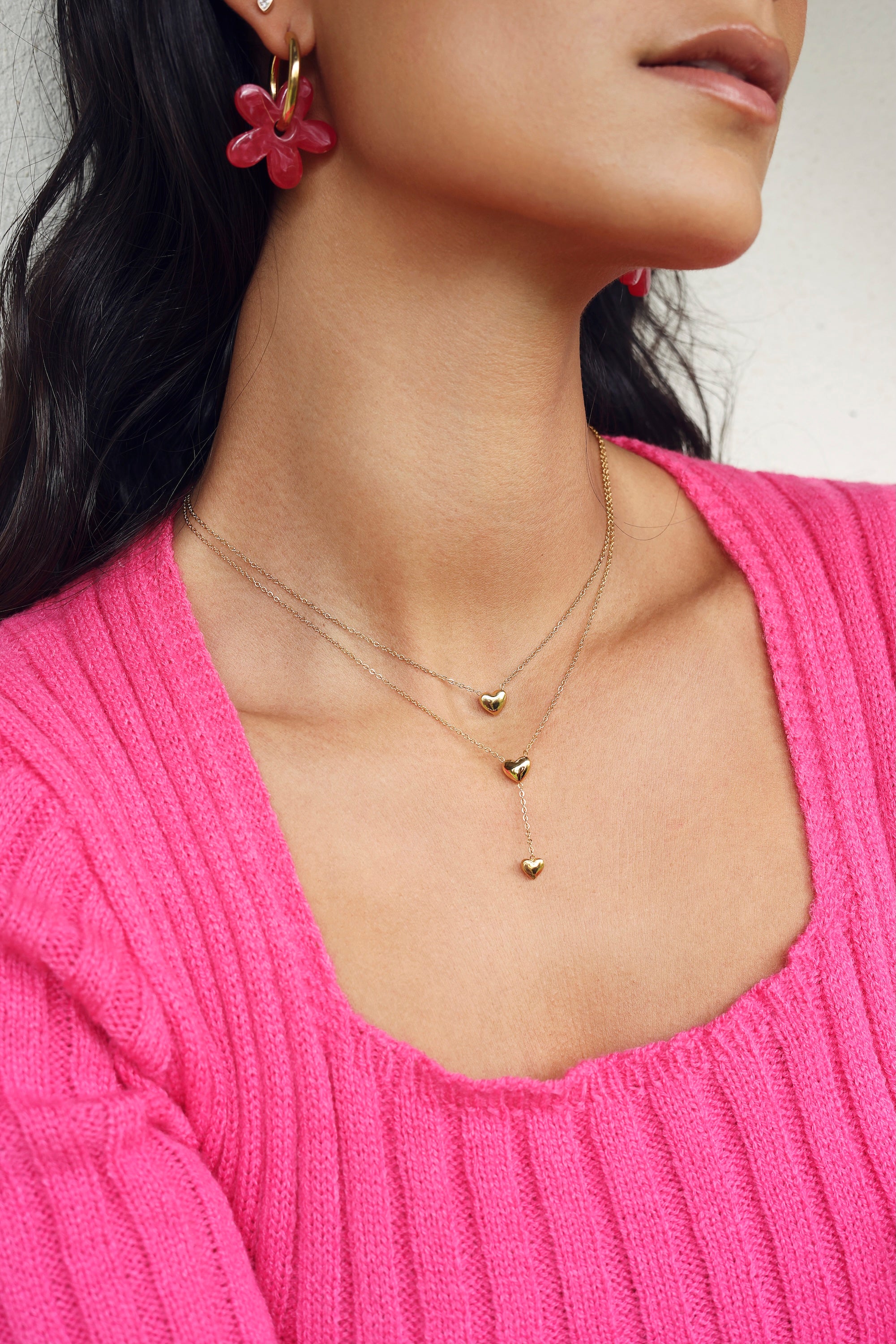 Collier double chaîne doré Lovena cœurs - Bijou porté