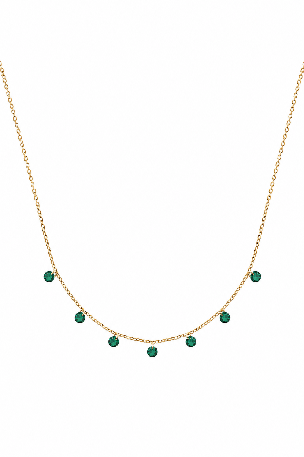 Collier doré Lise vert pampilles zircons vert - Bijou sur fond blanc