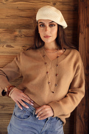 Collier sautoir doré Estelle jaspe orné de pierres naturelles - Bijou porté