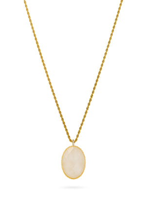 Collier sautoir doré Hinaya agate blanche