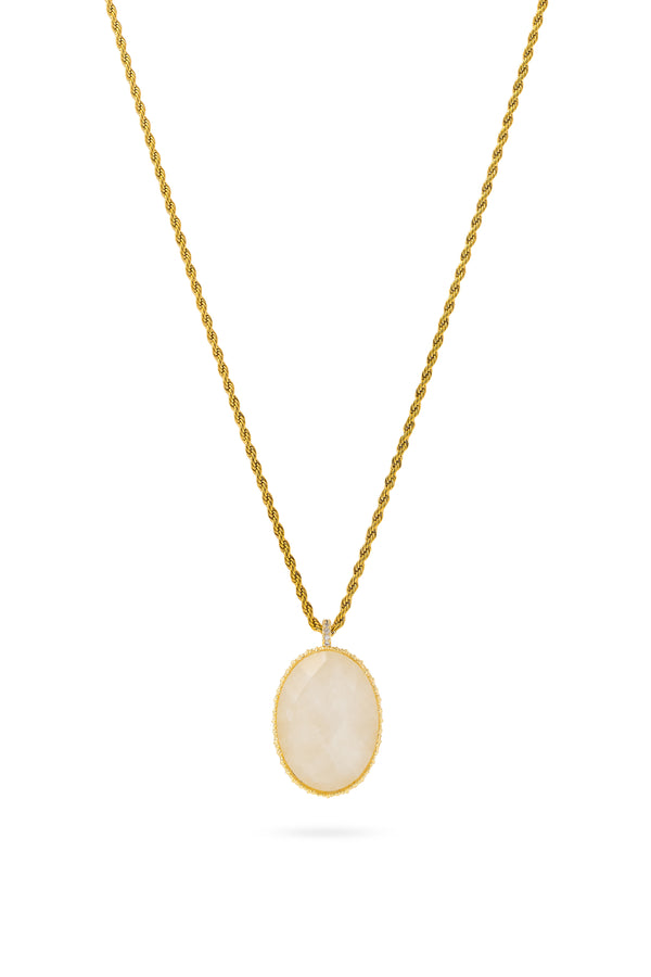 Collier sautoir doré Hinaya agate blanche
