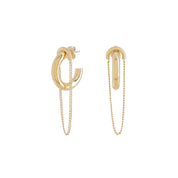 Boucles d'oreilles mini créoles dorées Berry S avec chaîne pendante - Bijou photographié sur fond blanc