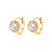 Boucles d'oreilles créoles dorées Ingrid ornées de zircons - Bijou photographié sur fond blanc