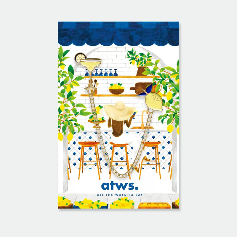 Pin's doré citron et verre de margarita reliés par une chaîne - Accessoire