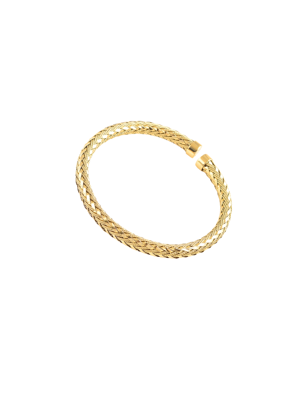 Jonc ouvert doré Calyne 7mm style corde tressée - Bijou sur fond blanc