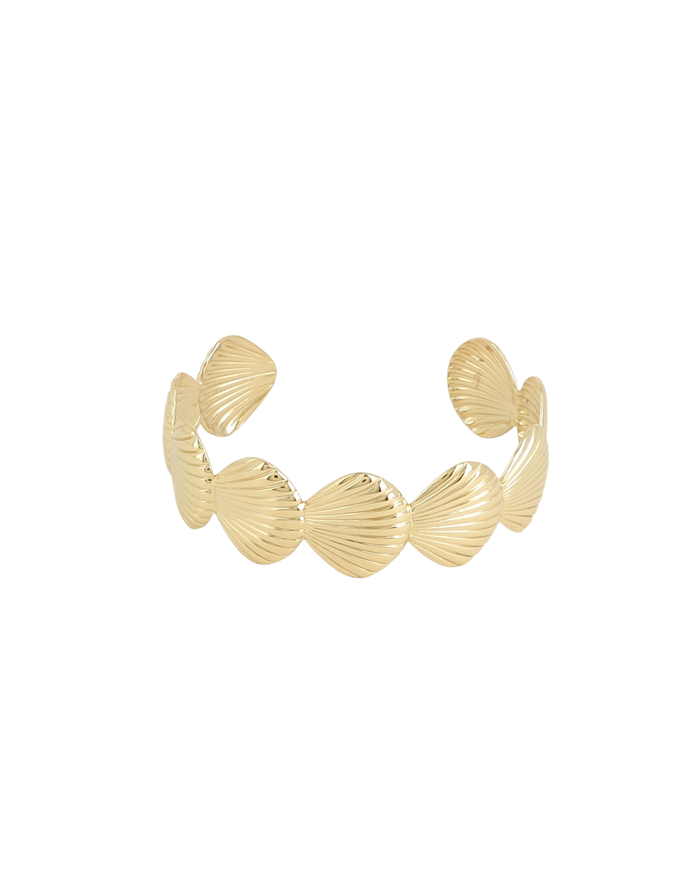 Jonc ouvert doré Naile à motifs coquillages - Bijou sur fond blanc
