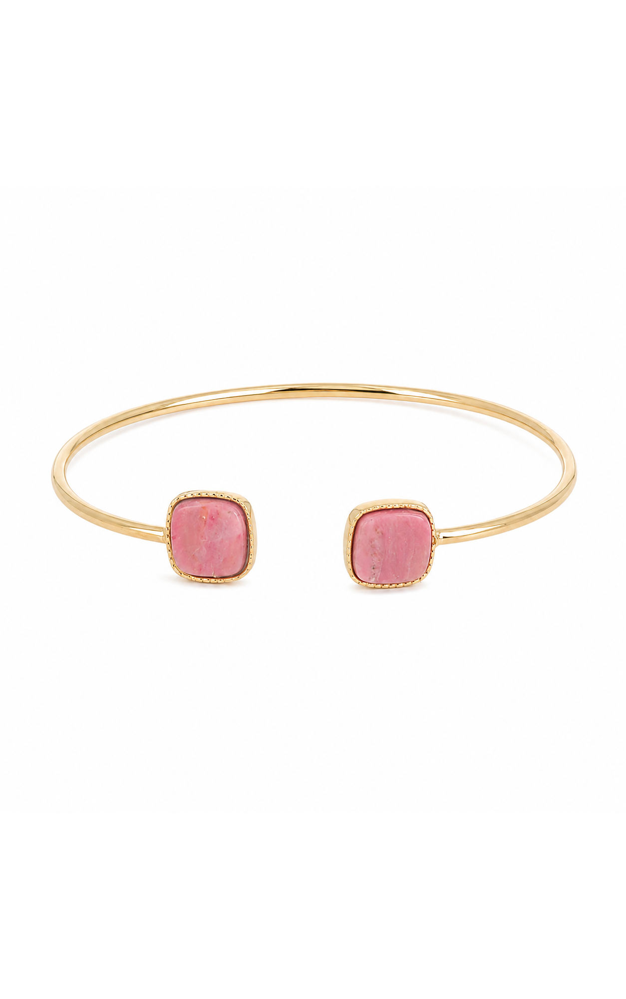 Jonc ouvert doré Patsy avec deux pierres carrées en rhodonite - Bijou sur fond blanc