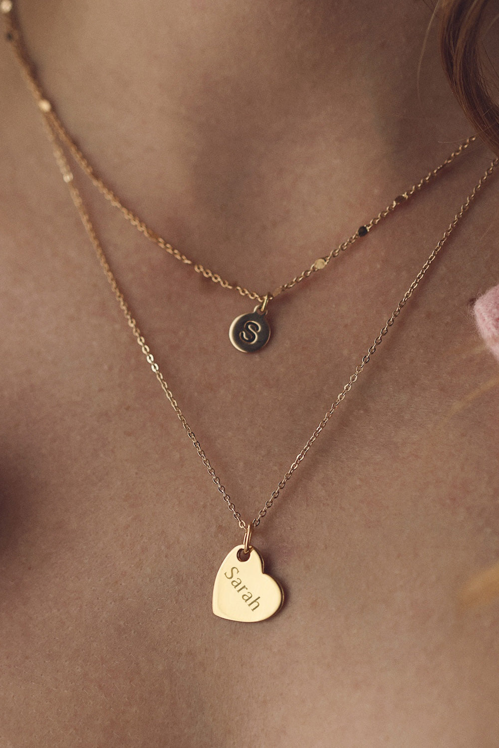 Médaille dorée Amour S en forme de cœur pour gravure - Bijou porté