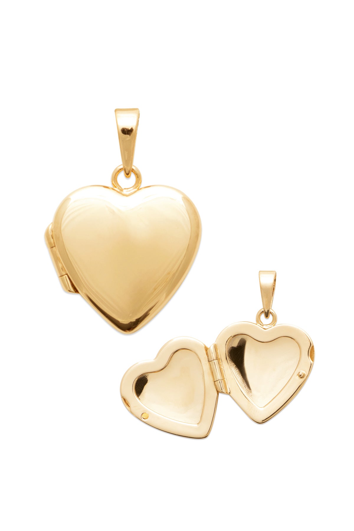 Médaillon ouvrant Mya doré en forme de cœur pour photo - Bijou photographié sur fond blanc