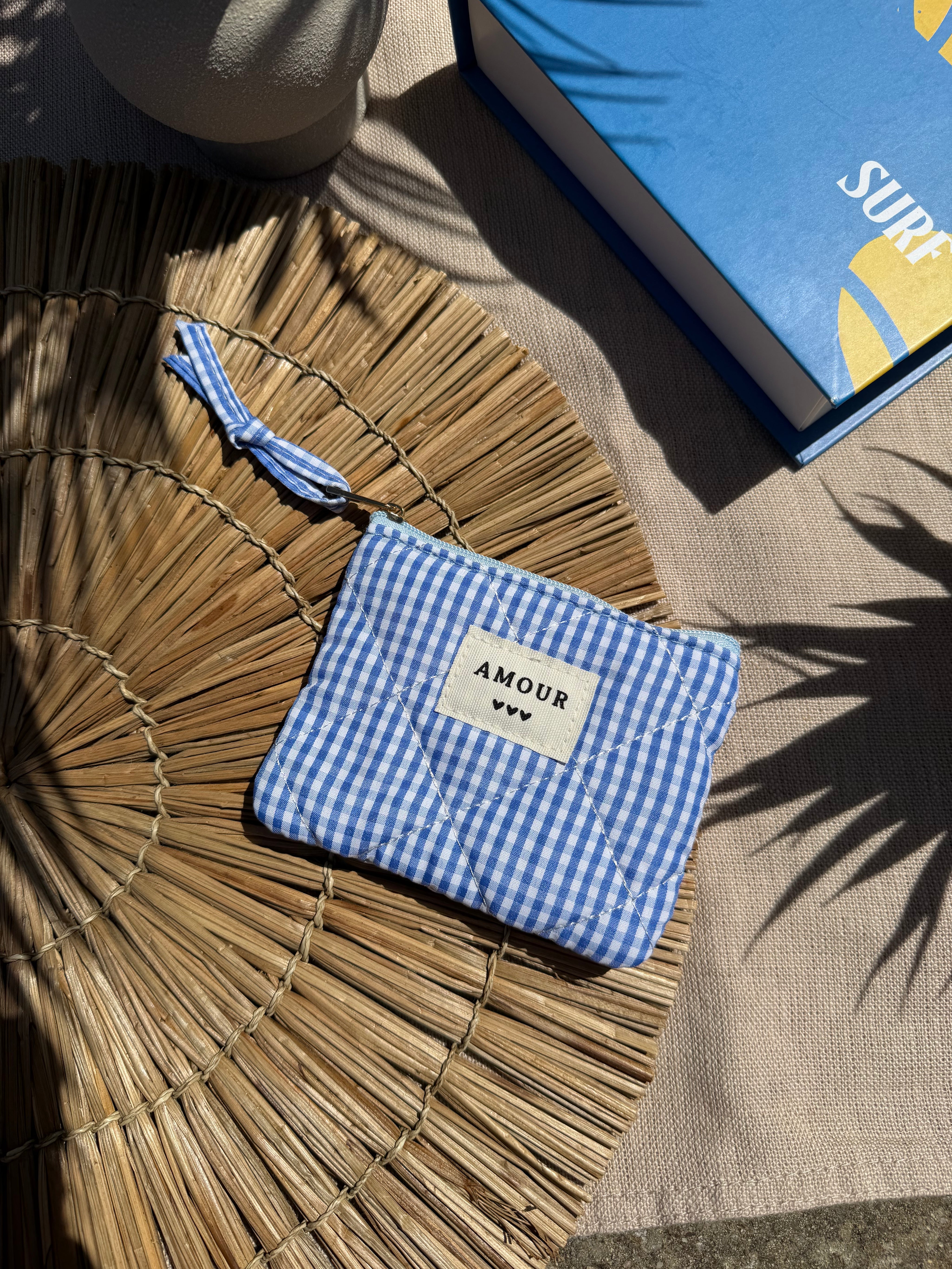  Petite pochette à zip motif vichy bleu et blanc - Accessoire