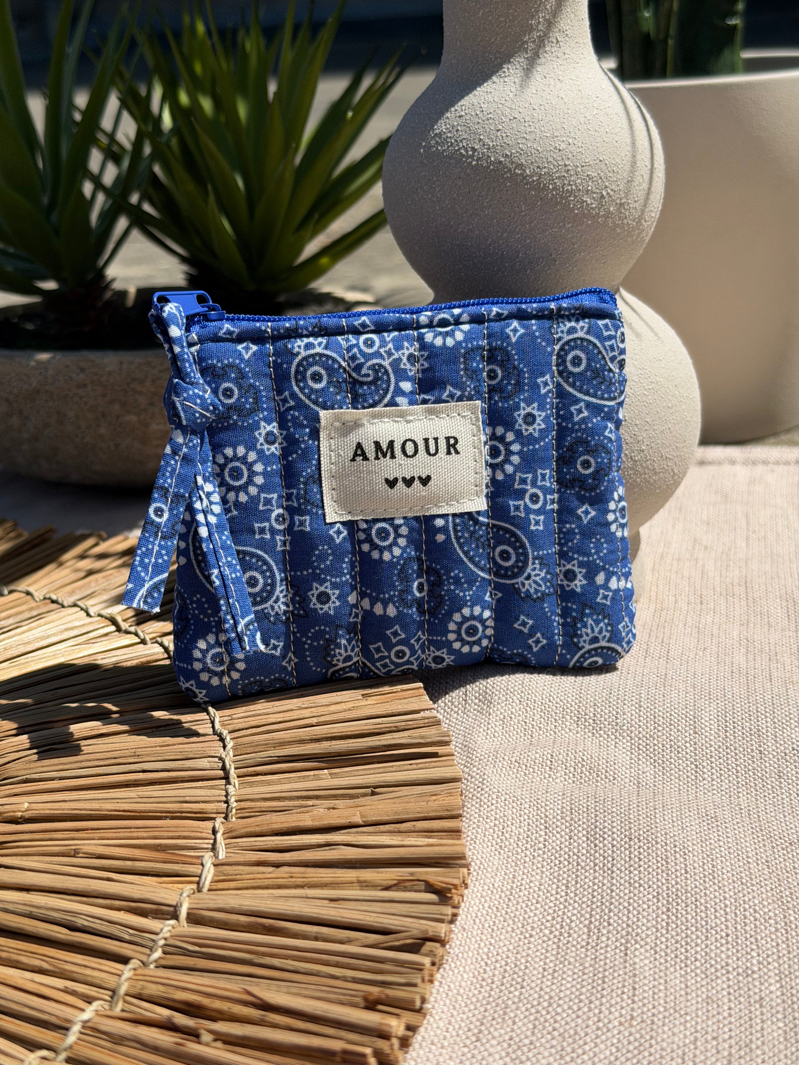 Petite pochette à zip motif bandana bleu - Accessoire