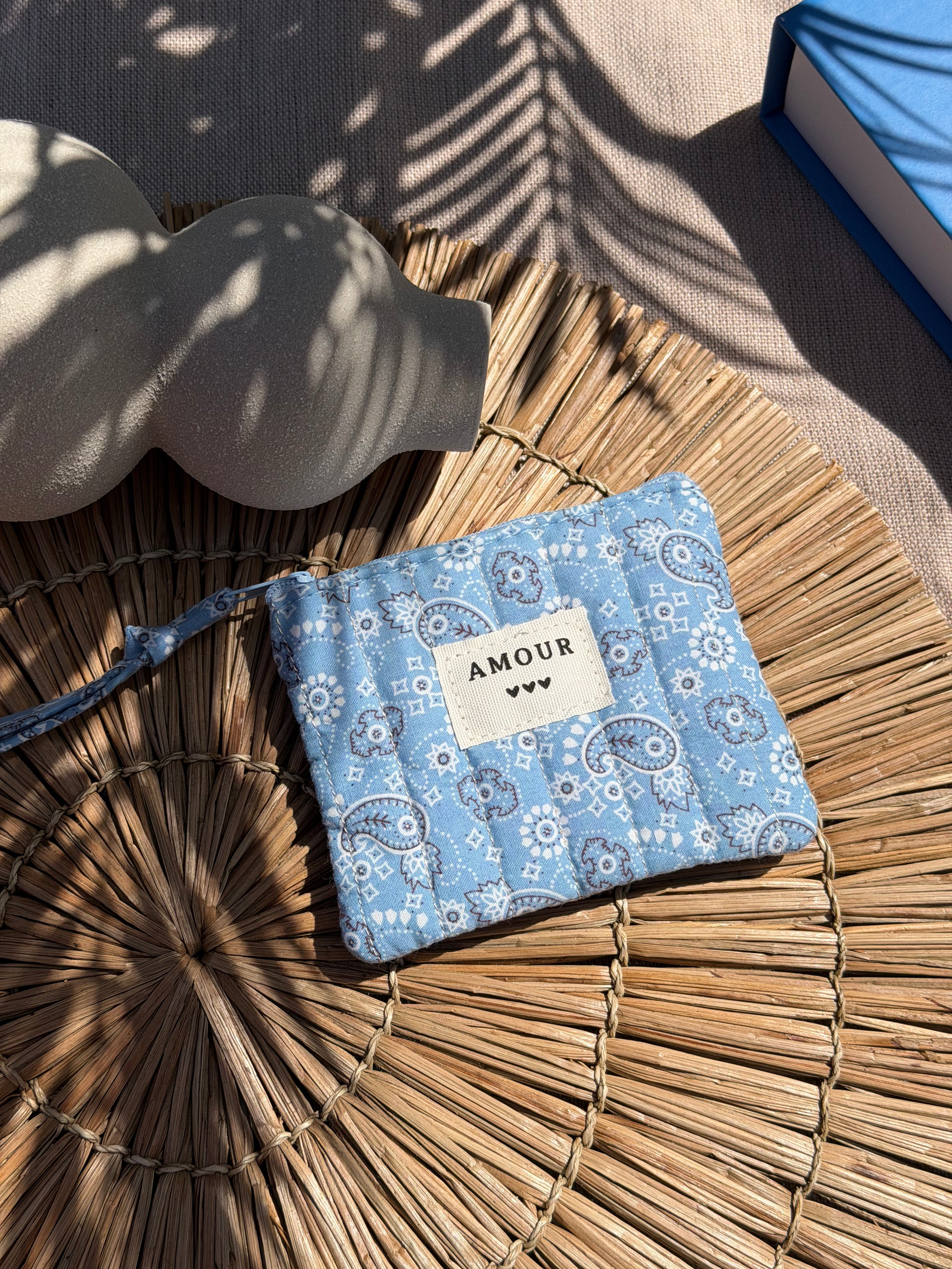 Petite pochette à zip motif bandana bleu clair - Accessoire