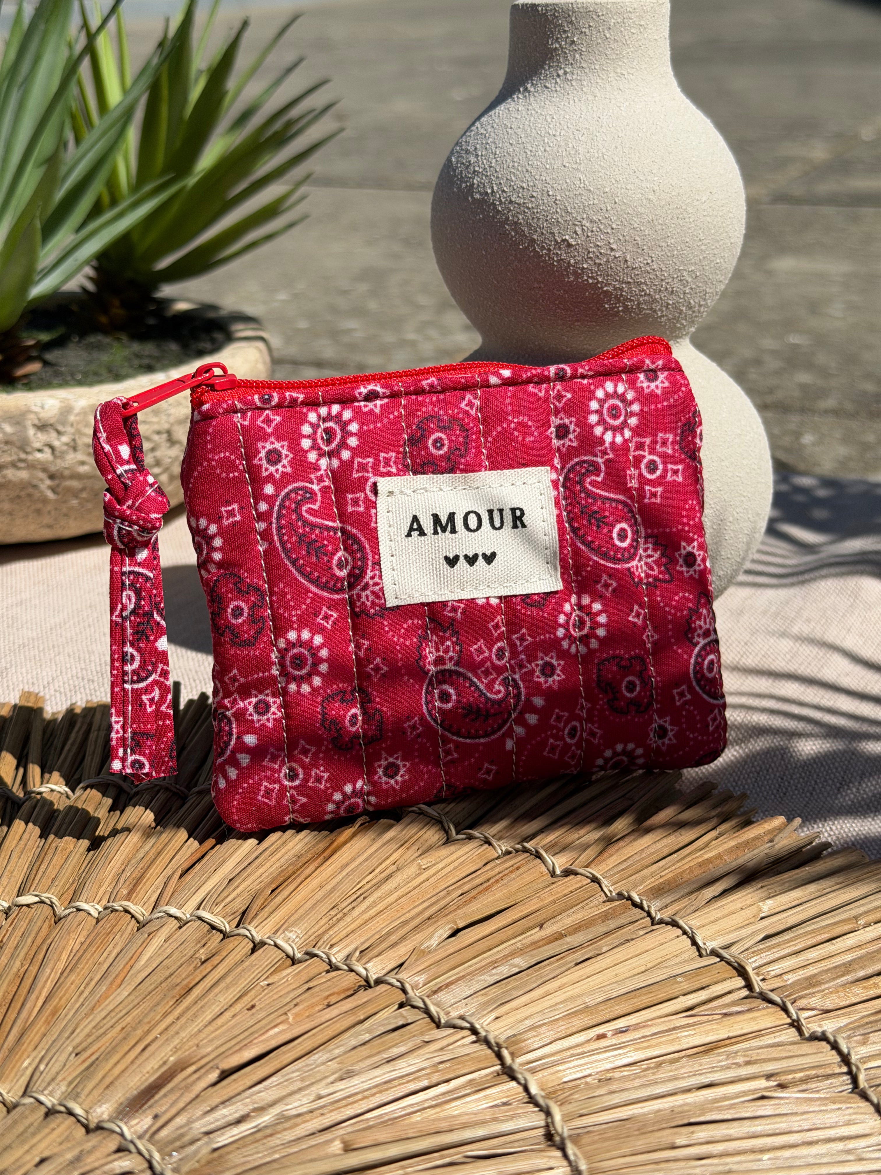 Petite pochette à zip motif bandana rouge  - Accessoire