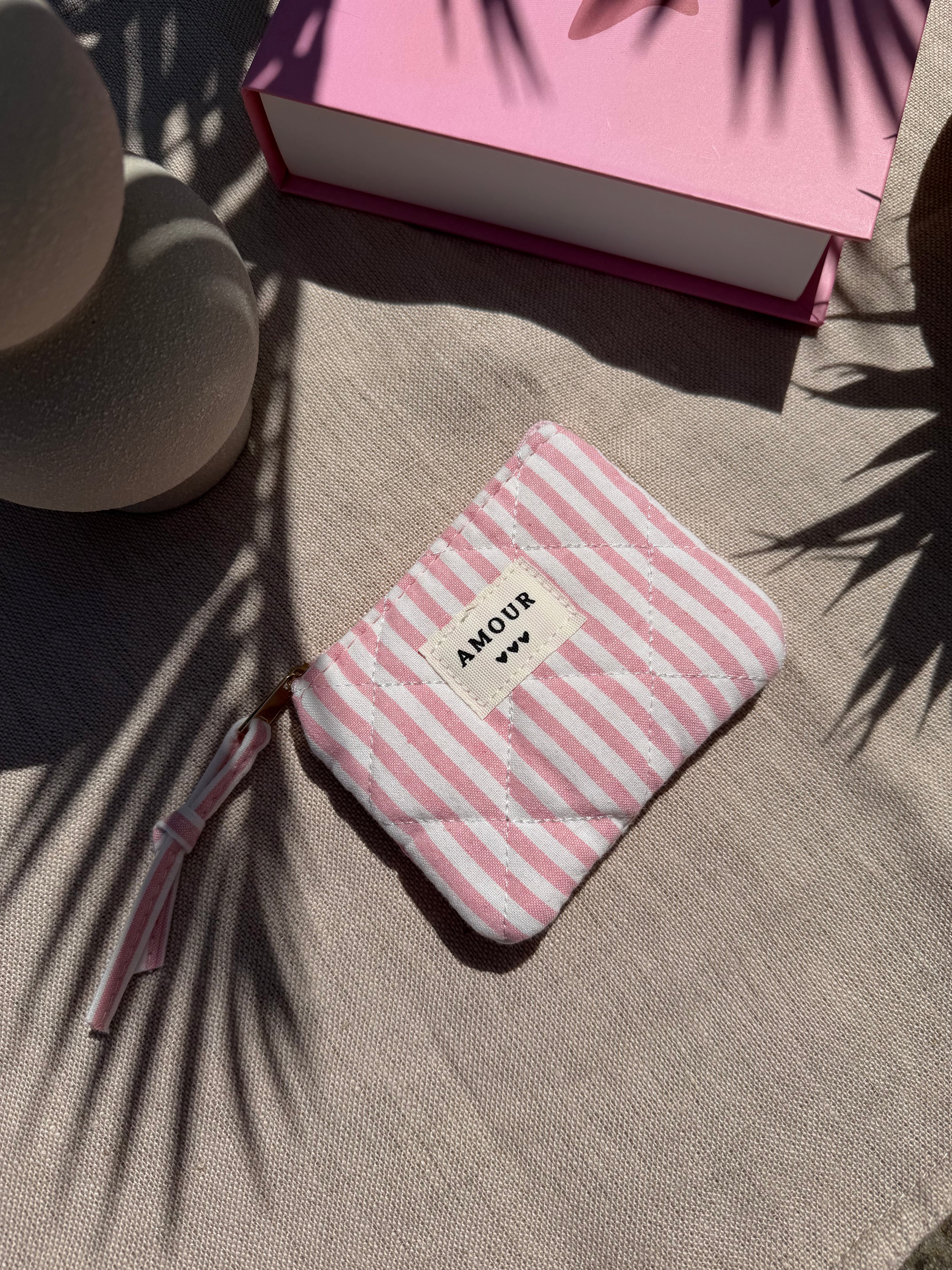 Petite pochette à zip rayée rose et blanc - Accessoire