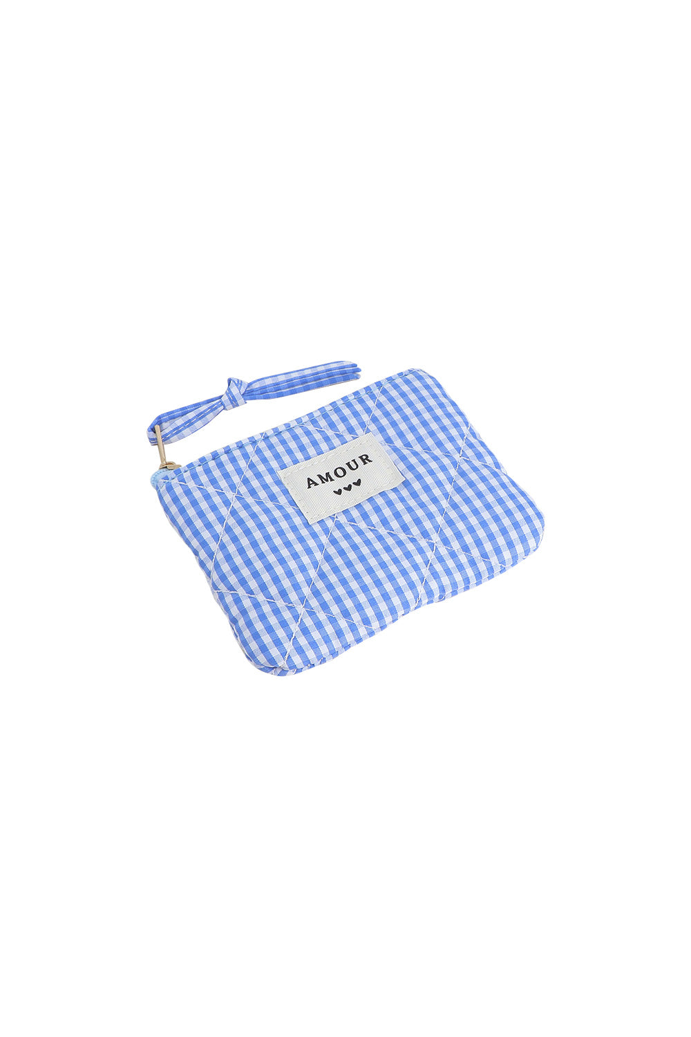 Mini pochette Amour à zip motif vichy bleu et blanc - Accessoire