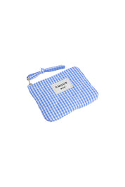 Mini pochette Amour à zip motif vichy bleu et blanc - Accessoire
