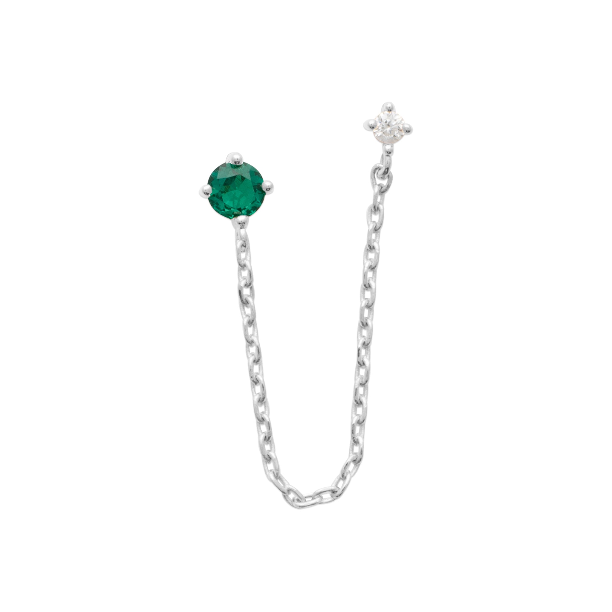 Boucle d'oreille à l'unité Livia vert en argent ornée de zircons vert et blanc - Bijou sur fond blanc
