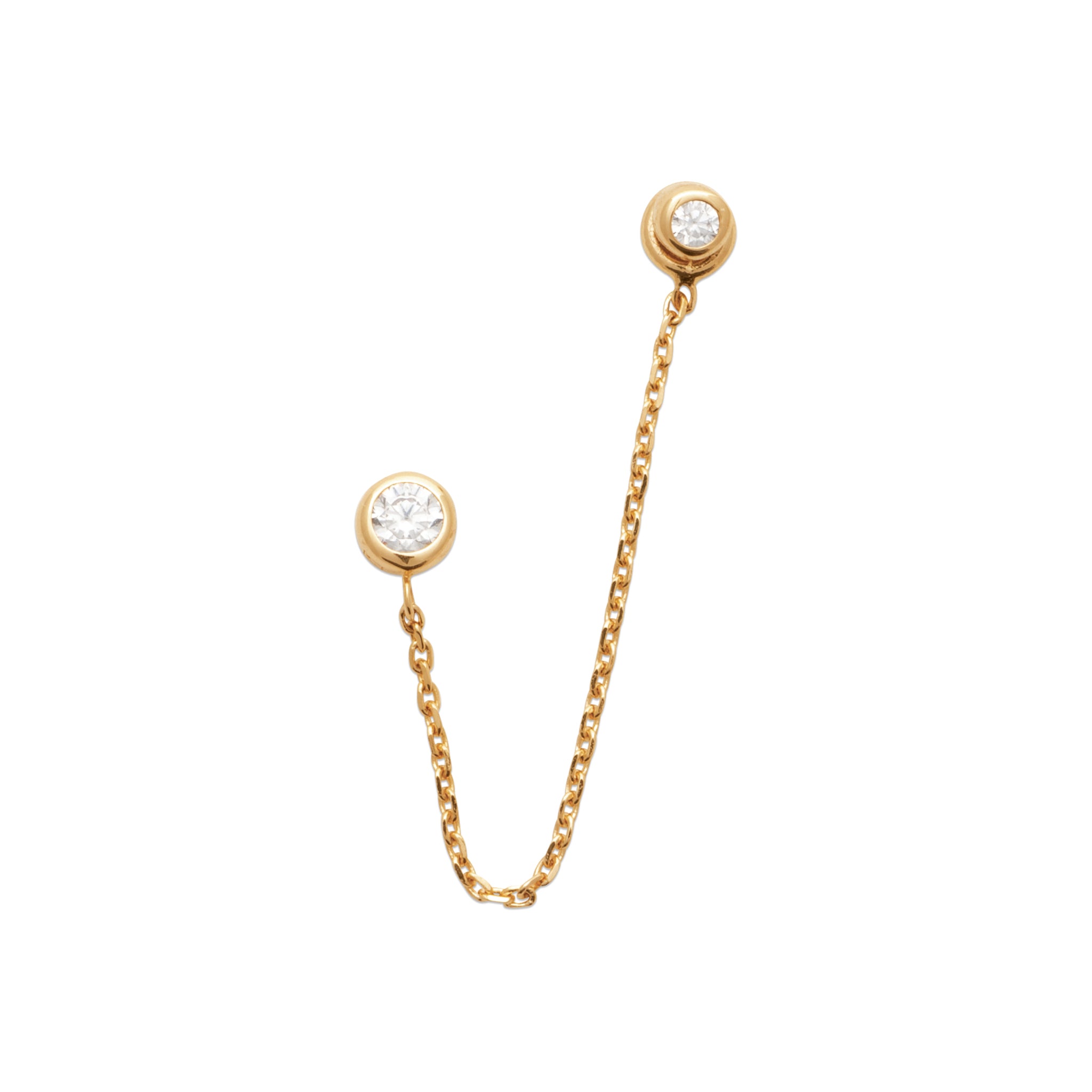 Boucle d'oreille Lya monoboucle à l'unité dorée ornée de zircons - Bijou sur fond blanc