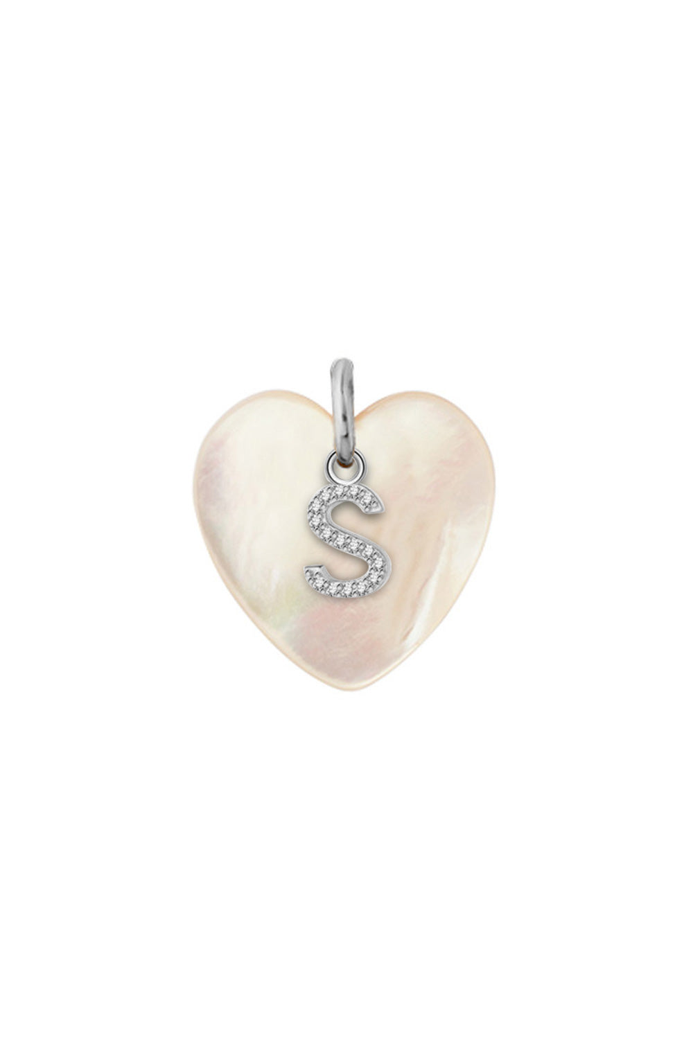 Pendentif coeur en nacre pour collier personnalisable en argent initiale ou charm - Bijou sur fond blanc