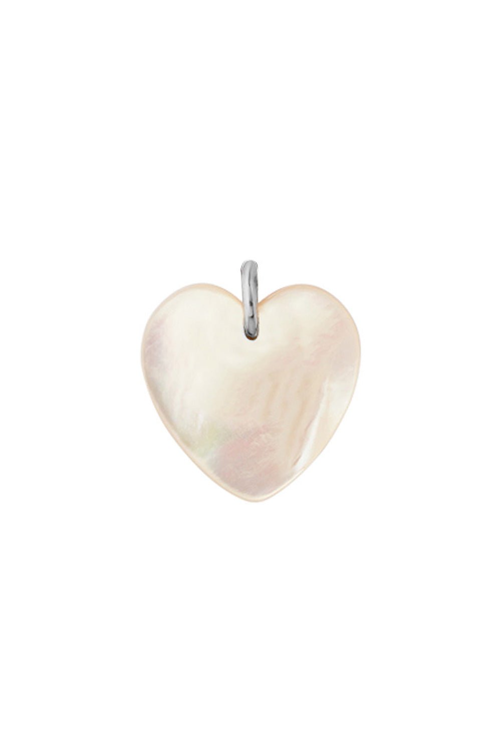 Pendentif coeur en nacre pour collier personnalisable en argent initiale ou charm - Bijou sur fond blanc