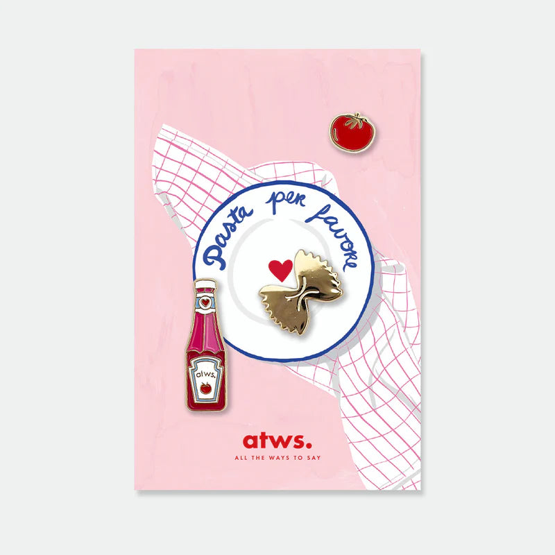 Trio de pin's doré tomate, farfalle et sauce tomate - Accessoire