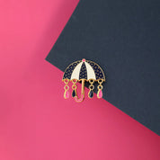Pin's doré parapluie avec pendentifs gouttes - Accessoire
