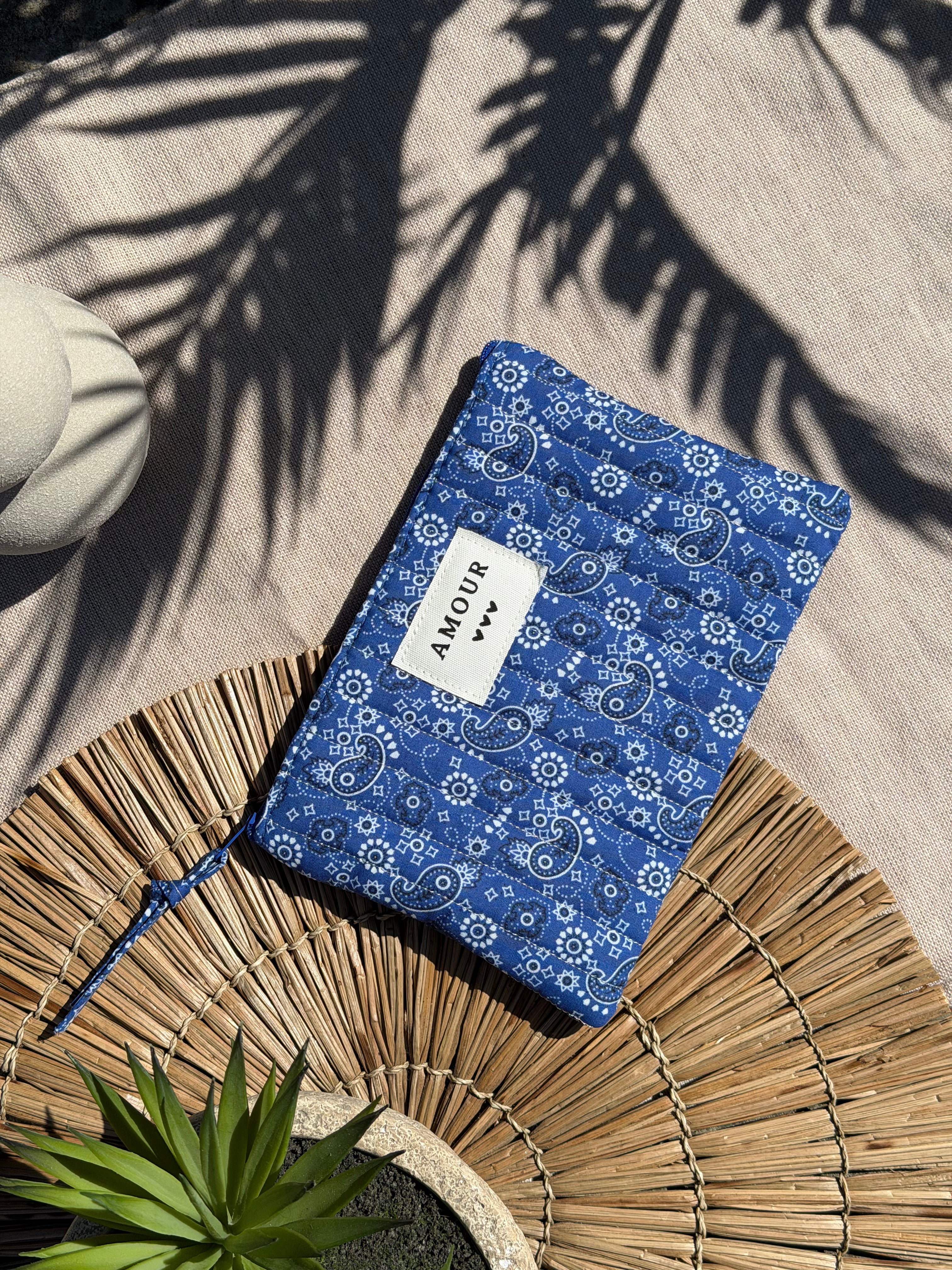 Pochette à zip motif bandana bleu - Accessoire