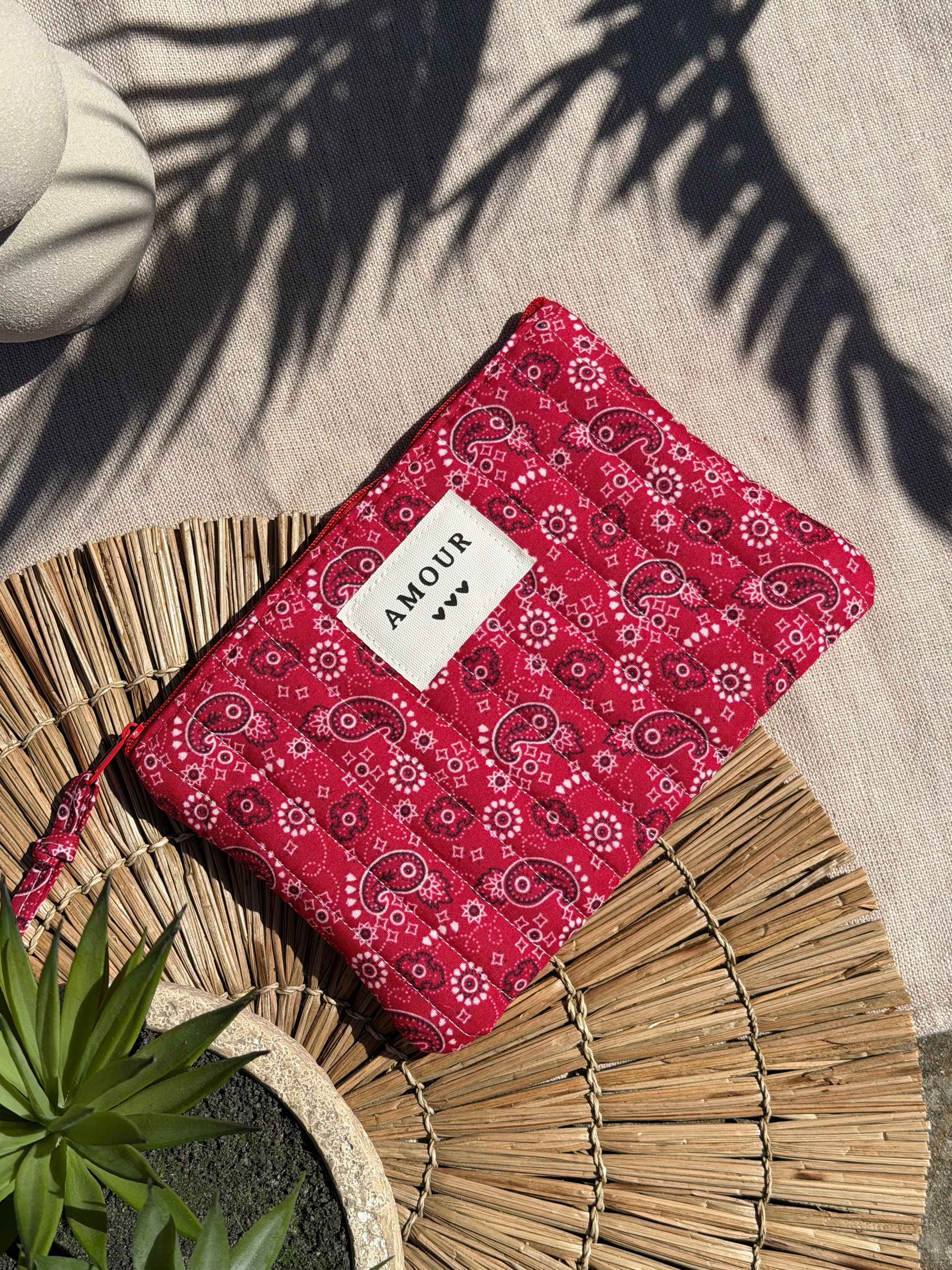 Pochette à zip motif bandana rouge  - Accessoire