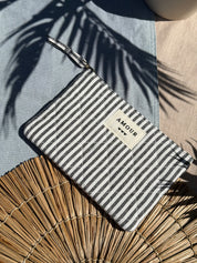 Pochette à zip rayée noir et blanc - Accessoire 