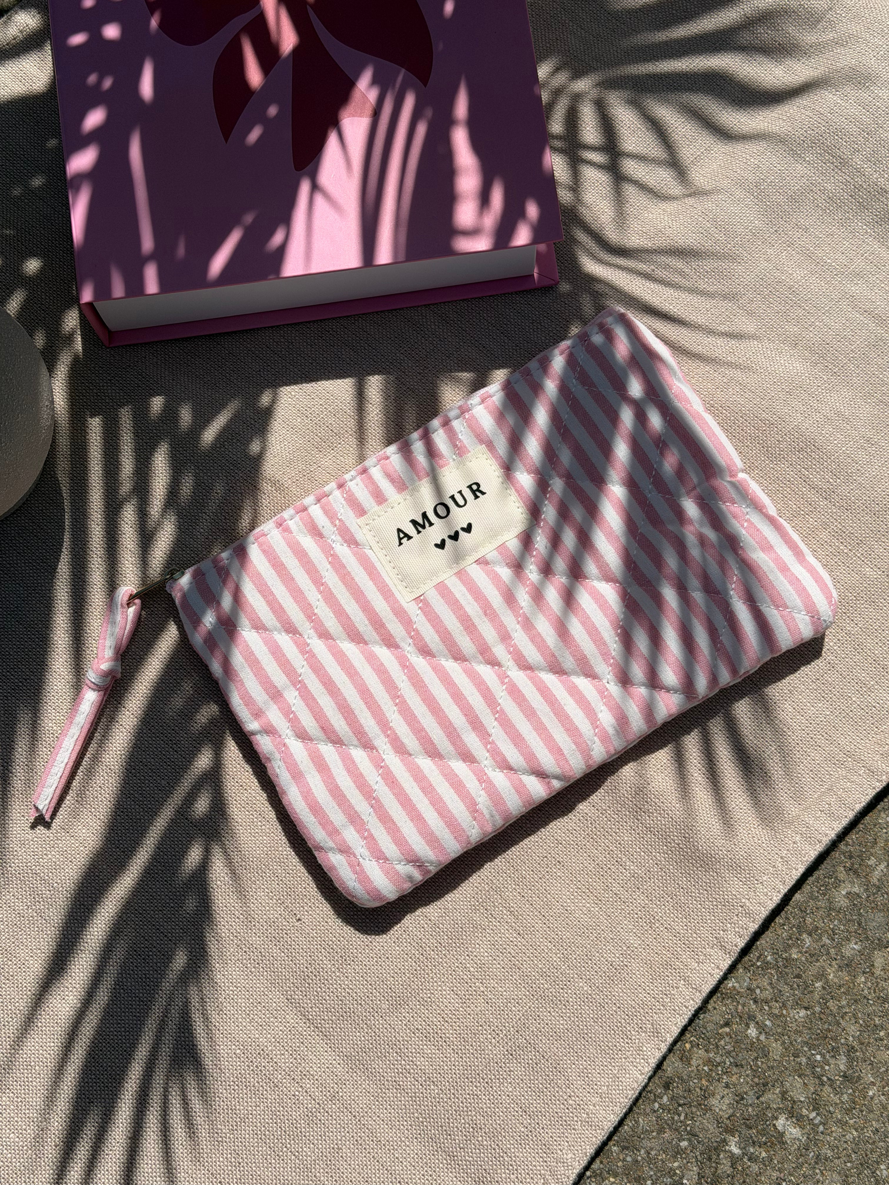 Pochette à zip rayée rose et blanc - Accessoire