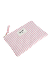Pochette à zip Amour rayée rose et blanc - Accessoire